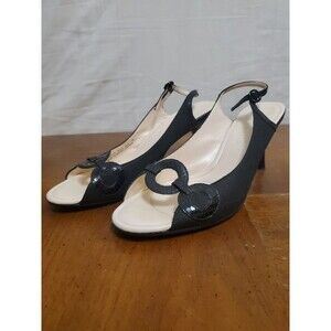 Cole Haan Black Kitten Heel Shoes Sling Back Circle Design Open Toe‎ Size 6.5 B